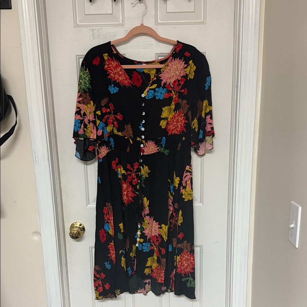 Vibrant Floral Button-Down Midi Dress XXL